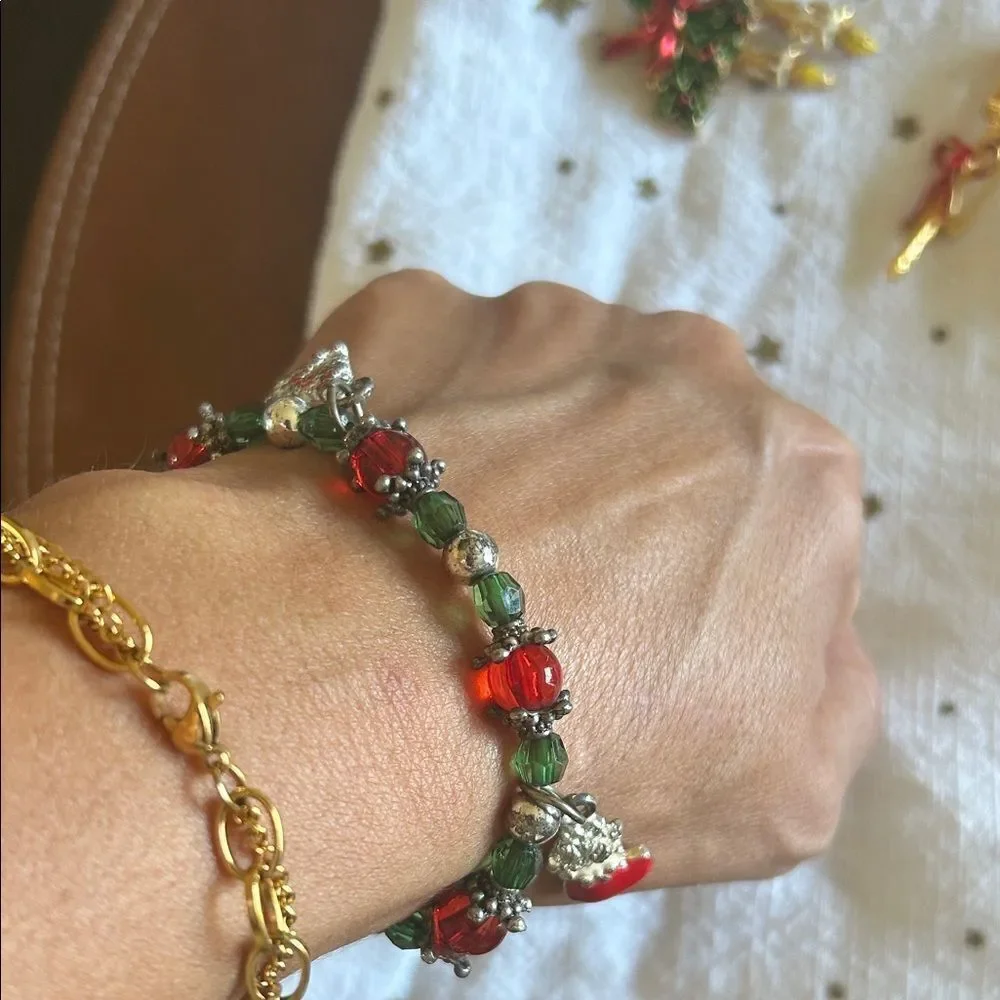 Festive Holiday Brooch and Bracelet Set